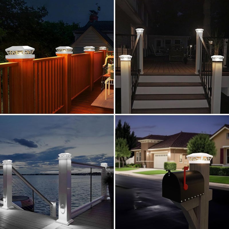 T-SUN Solar Post Cap Lights 6 Pack – Outdoor Waterproof Fence Lights for 3.5x3.5 4x4 5x5 5.5x5.5 Wood/Vinyl Posts, with 2 Brightness Modes Solar Deck Light for Patio, Garden, Porch(White) - Image 5
